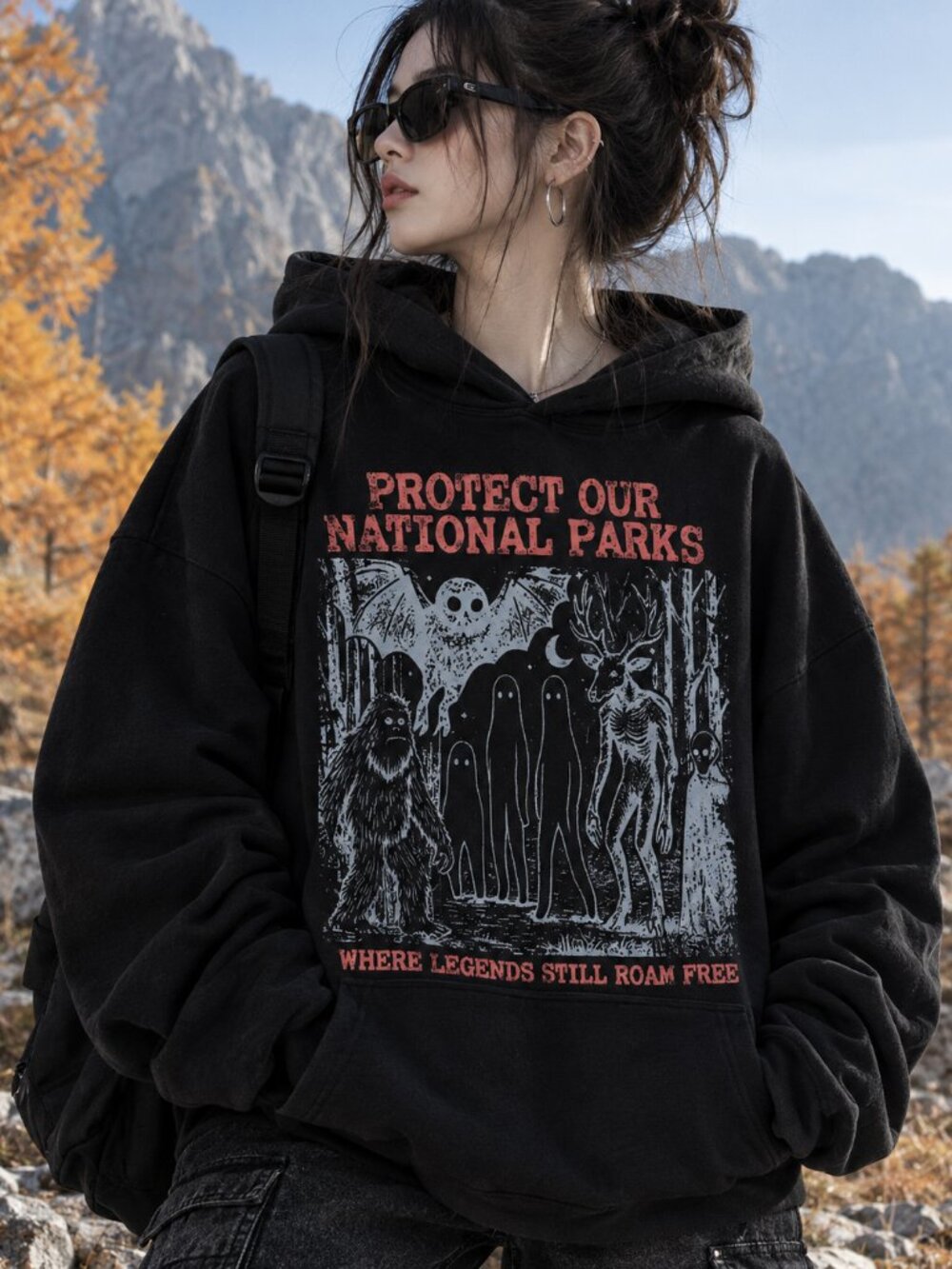 Cryptid National Parks Hoodie, Retro 90s Camping Hiking Design
